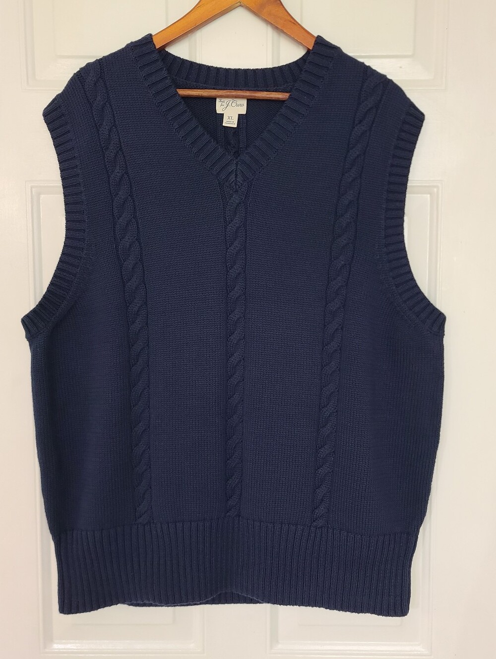 J Crew Men's Cotton Cable Knit Sweater Vest Size XL Navy Blue